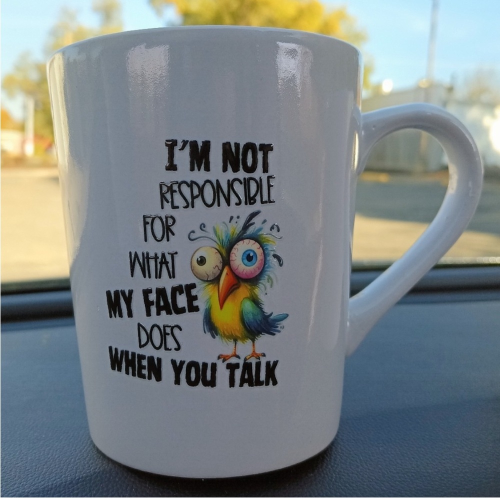 Handcrafted White Mug with Colorful Hilarious Bird Design